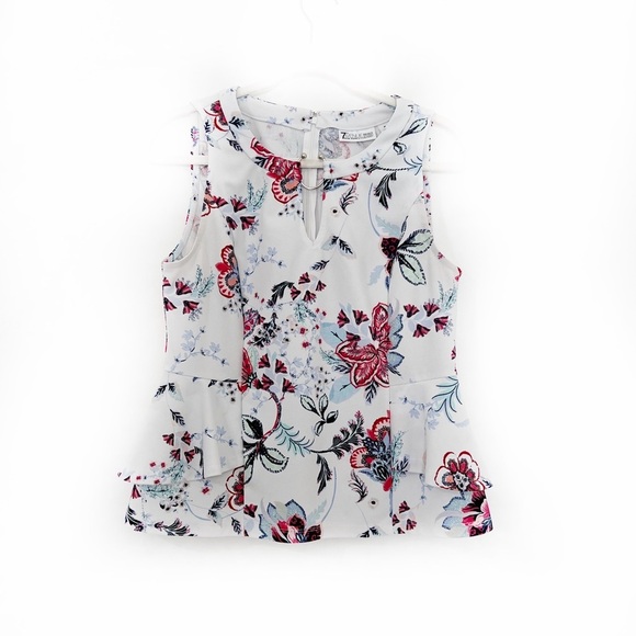 Floral sleeveless peplum top. Medium. 7th Avenue Design Studio - Picture 3 of 10